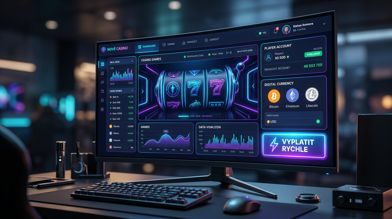 Moderní rozhraní nového online kasina v roce 2026 s krypto platbami.
